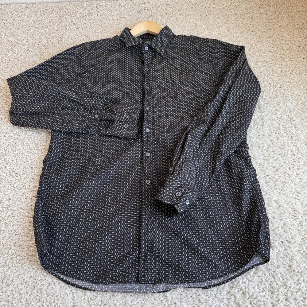 Rodd & Gunn Mens Large Sports Fit Shirt Woven Italy Black Geometric Button Down